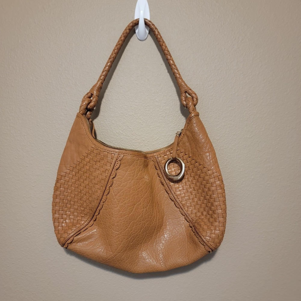 Elliott Lucca Womans Tan Braided Leather Hobo Bag Medium Size